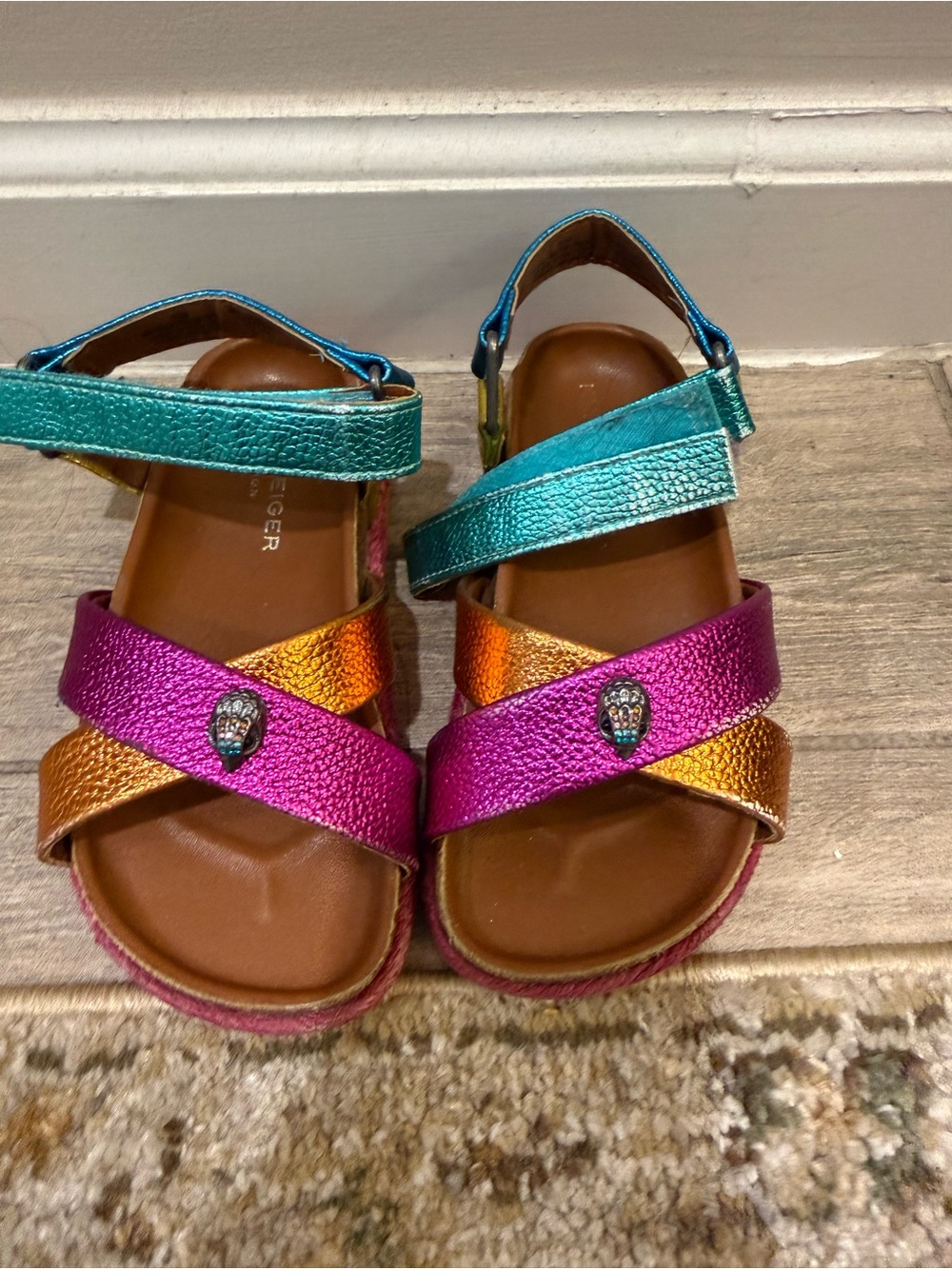 Kurt Geiger Metallic Pink Teal and Orange Kids Sandals